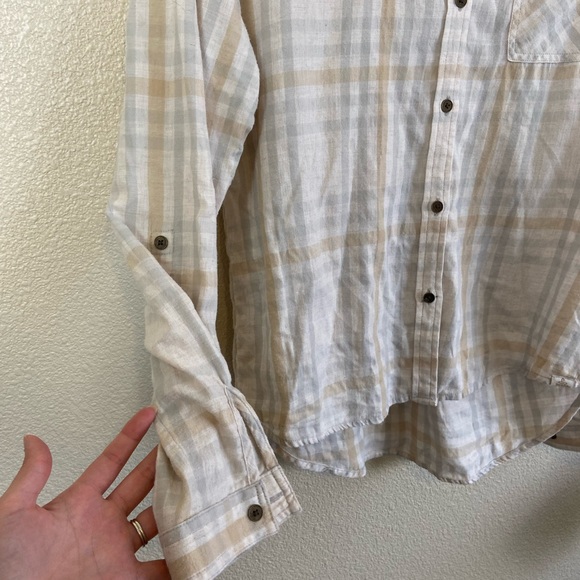 prAna Beige Plaid Button Down Flannel - Picture 4 of 8